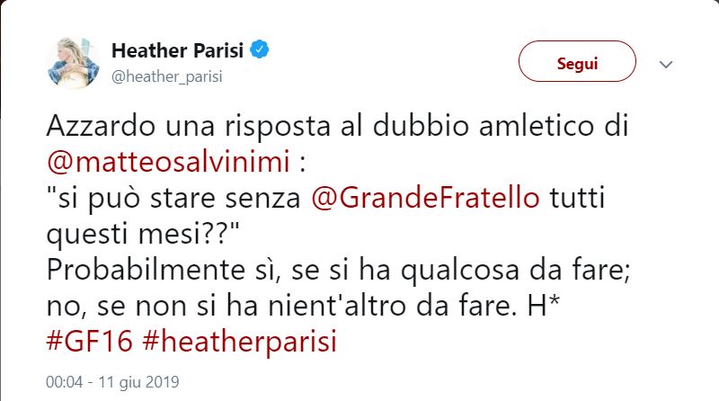 Heather Parisi distrugge Salvini