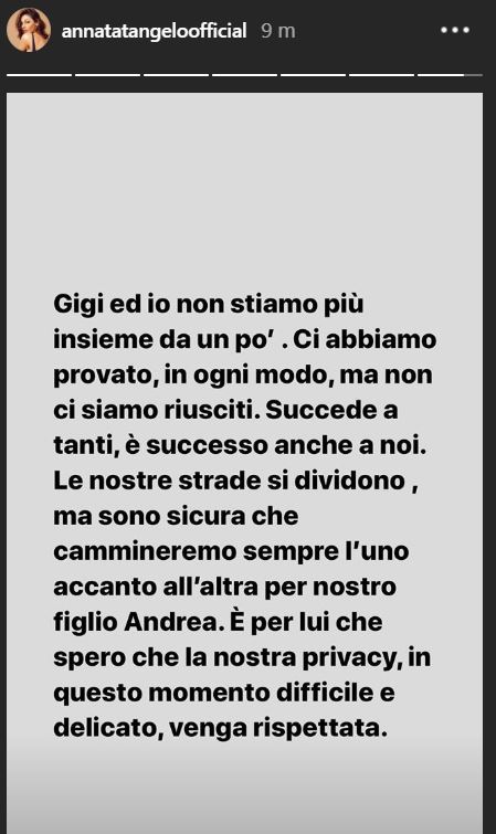 Anna Tatangelo confessa la fine della storia con Gigi D-Alessio