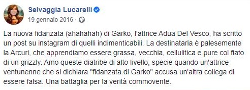 Il commento di Selvaggia Lucarelli all'attacco di Adua Del Vesco a Manuela Arcuri