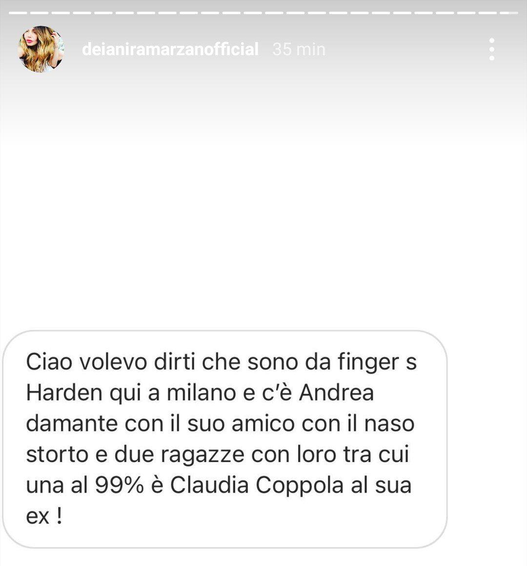Segnalazione Andrea Damante insieme a Claudia Coppola