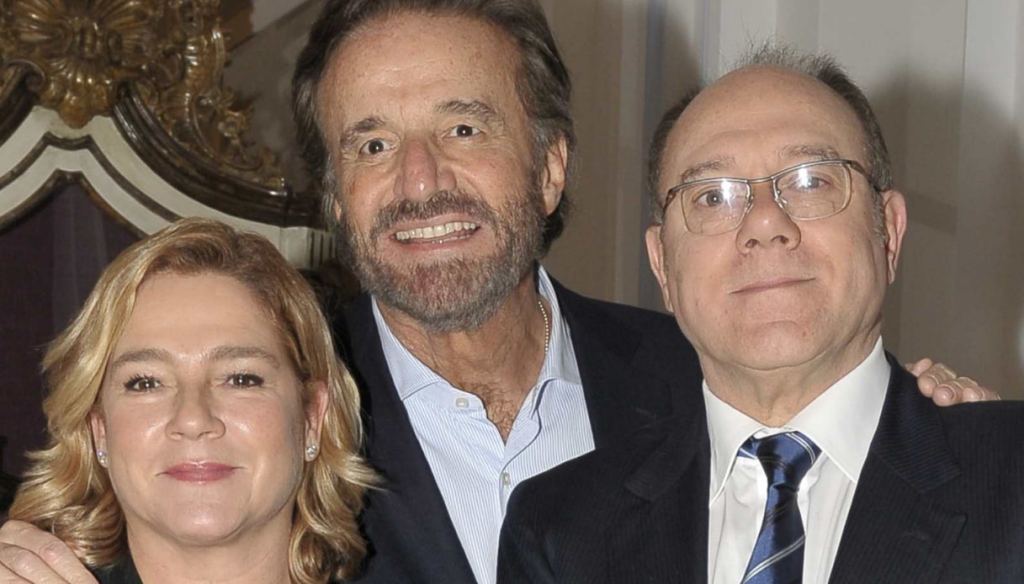 Christian De Sica con sua moglie Silvia Verdone e suo cognato Carlo Christian De Sica e sua moglie Silvia Verdone