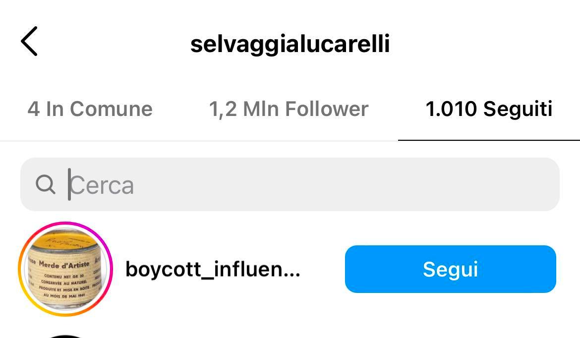 Selvaggia Lucarelli segue la pagina @boycott_influencers